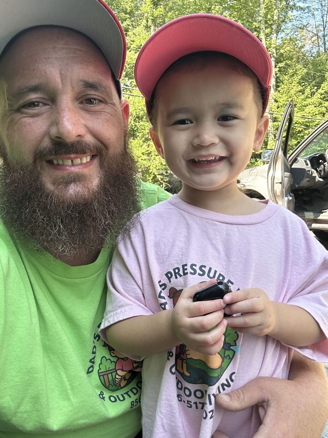 Aaron Warner with his daughter, owner of Dad's Pressure Wash & Outdoor Living in Clementon, NJ
