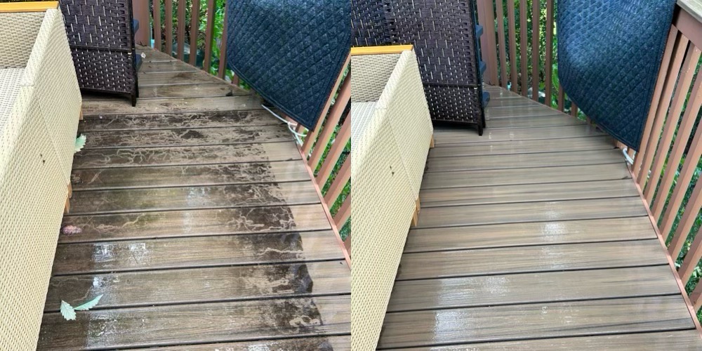 Composite deck before and after cleaning