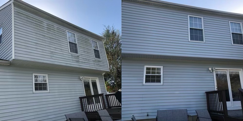 Vinyl siding before and after a soft wash