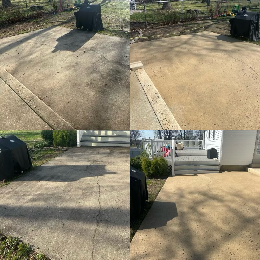 Concrete patio before and after pressure washing